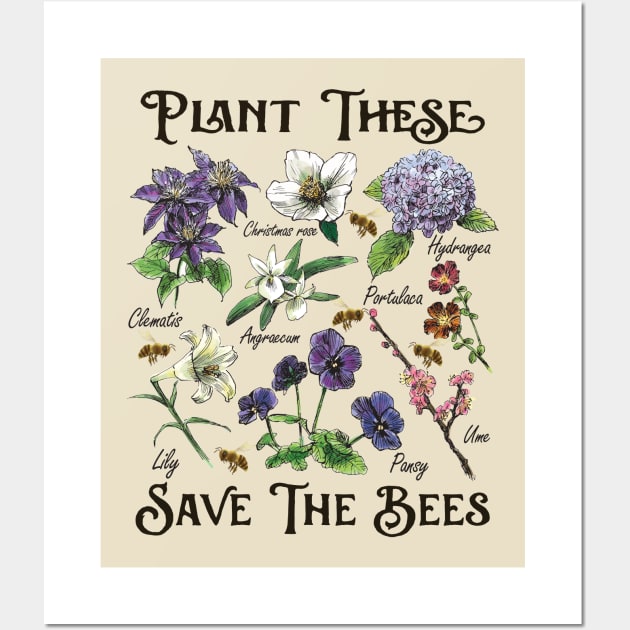 Save Bees Cartoon Flowers Art Wall Art by USProudness